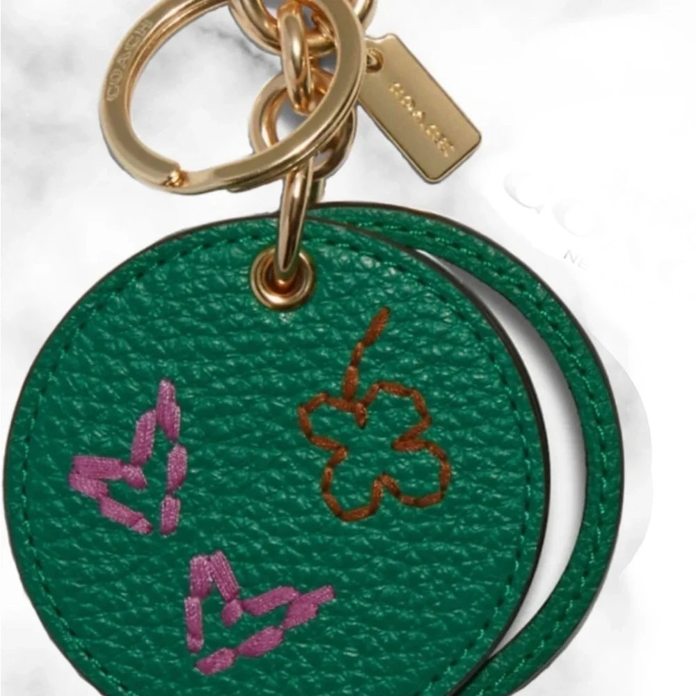 NEW Coach Mirror Bag Charm with Diary Embroidery in green
